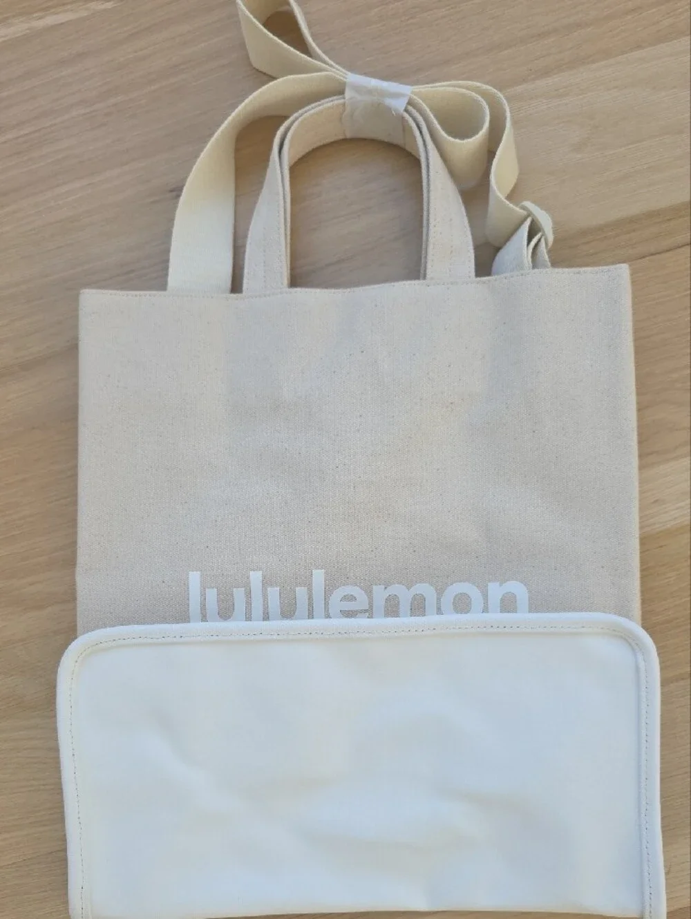 lululemon athletica Cream Canvas & White Bottom Tote